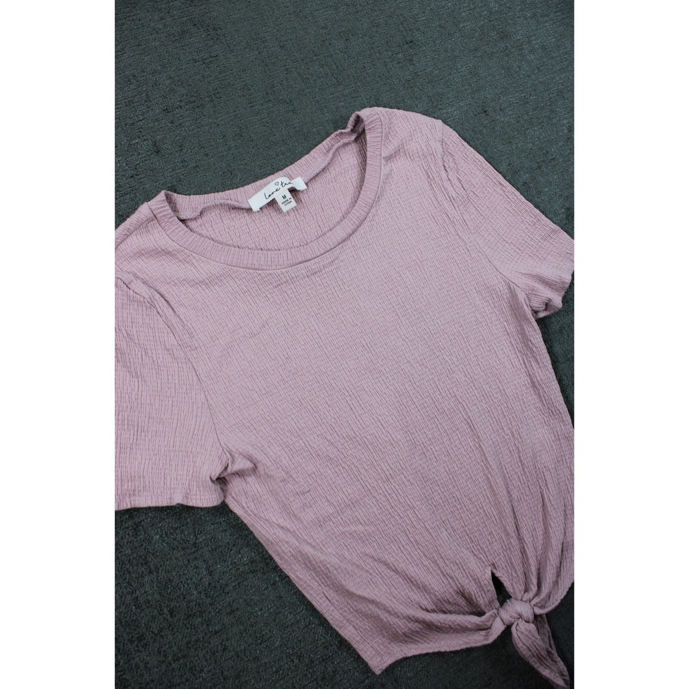 Love Tree Womens Mauve Pink Crinkle Texture Front Tie Short Sleeve Top 2288TK M